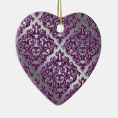 25e Jubileum Paarse Sparkle Silver Damask Keramisch Ornament (Rechts)