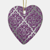 25e Jubileum Paarse Sparkle Silver Damask Keramisch Ornament (Links)