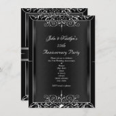 25e Jubileum Partij Chalkboard Silver Floral 3 Kaart (Voorkant / Achterkant)
