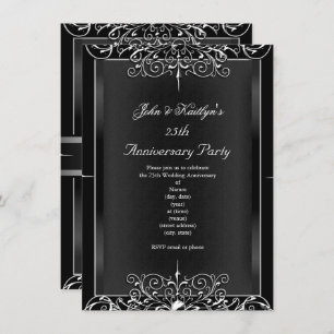 25e Jubileum Partij Chalkboard Silver Floral 3 Kaart
