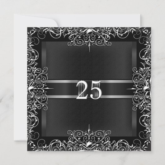 25e Jubileum Partij Chalkboard Silver Floral Kaart (Achterkant)