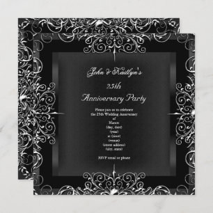 25e Jubileum Partij Chalkboard Silver Floral Kaart