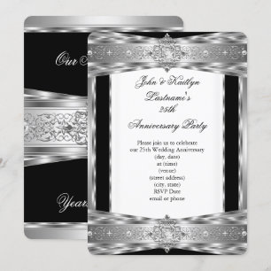 25e Jubileum partij Damask Diamond Silver Black Kaart