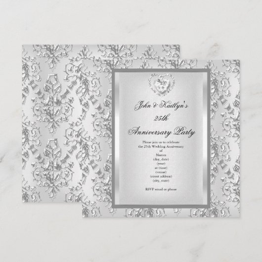 25e Jubileum Partij Damask Silver White 2 Kaart (Voorkant / Achterkant)