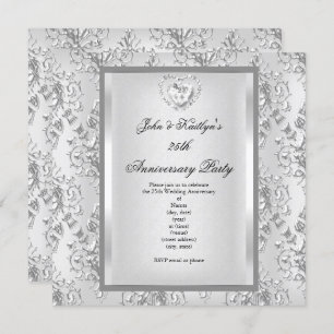 25e Jubileum Partij Damask Silver White 2 Kaart
