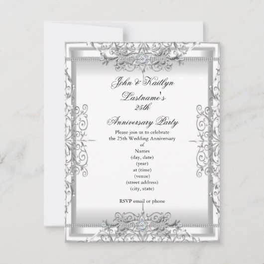 25e Jubileum Partij Damask Silver White Kaart (Voorkant)