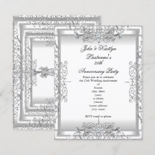 25e Jubileum Partij Damask Silver White Kaart