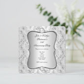 25e Jubileum Partij Damask Silver White Kaart (Staand voorkant)