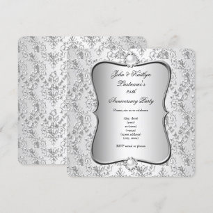 25e Jubileum Partij Damask Silver White Kaart