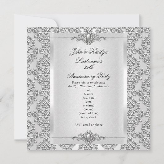 25e Jubileum Partij Damask Silver White Kaart (Voorkant)
