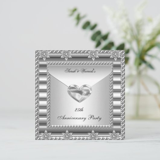 25e Jubileum Partij Zilveren Witte Heart Jewel 3 Kaart (Staand voorkant)