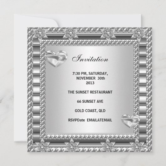 25e Jubileum Partij Zilveren Witte Heart Jewel 3 Kaart (Achterkant)