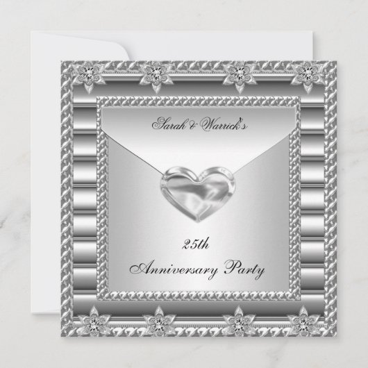 25e Jubileum Partij Zilveren Witte Heart Jewel 3 Kaart (Voorkant)