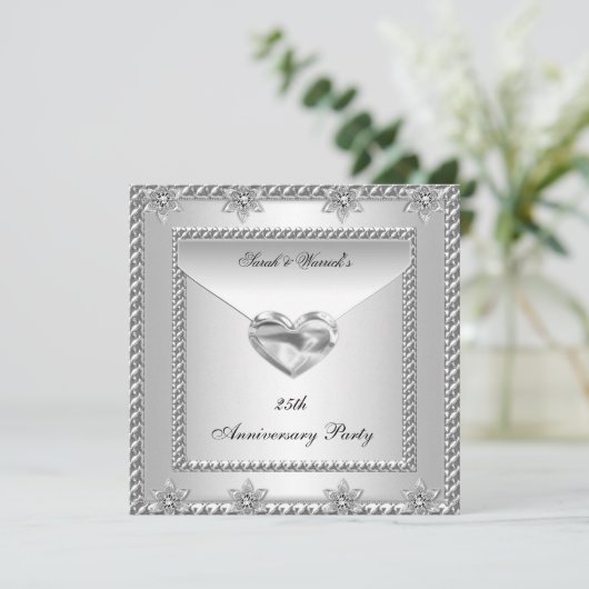 25e Jubileum Partij Zilveren Witte Heart Jewel 4 Kaart (Staand voorkant)