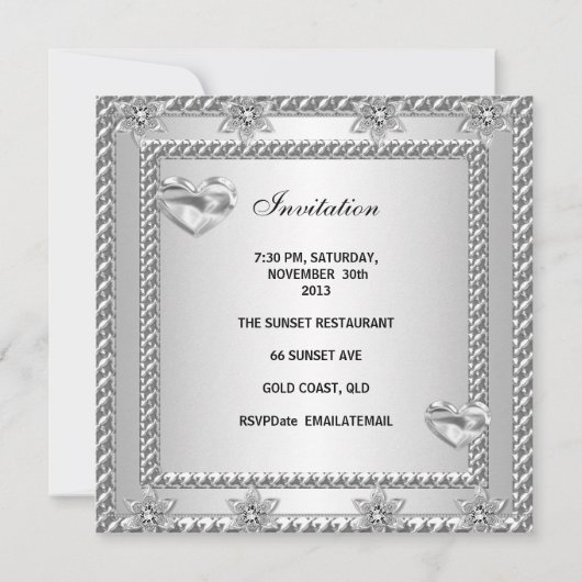 25e Jubileum Partij Zilveren Witte Heart Jewel 4 Kaart (Achterkant)