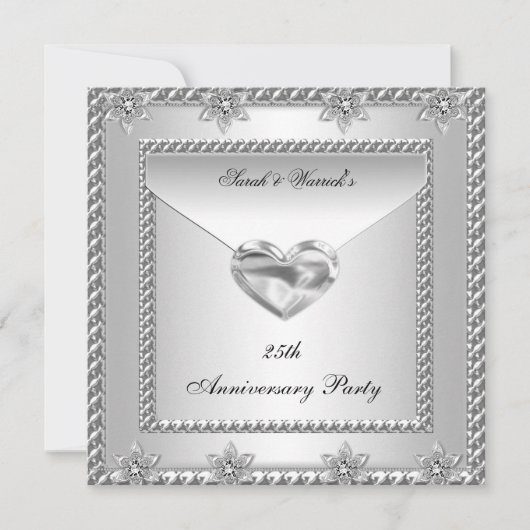 25e Jubileum Partij Zilveren Witte Heart Jewel 4 Kaart (Voorkant)