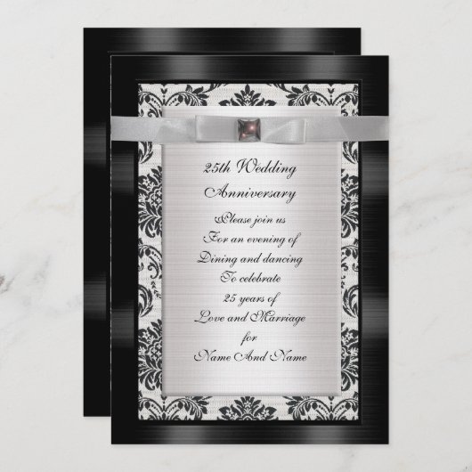 25e Jubileum partijuitnodiging zwart-wit Kaart (Voorkant / Achterkant)