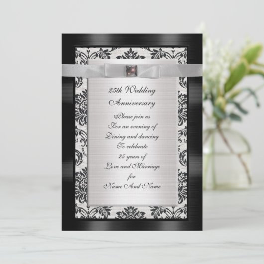 25e Jubileum partijuitnodiging zwart-wit Kaart (Staand voorkant)