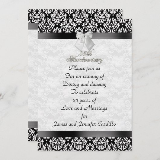 25e Jubileum partijuitnodiging zwart-wit Kaart (Voorkant / Achterkant)