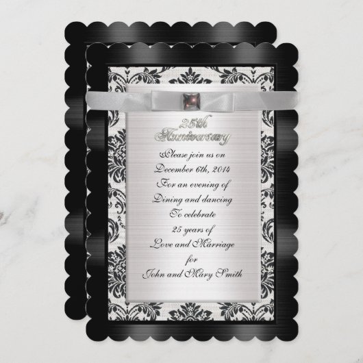 25e Jubileum partijuitnodiging zwart-wit Kaart (Voorkant / Achterkant)
