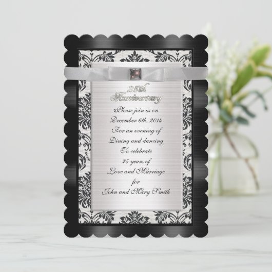 25e Jubileum partijuitnodiging zwart-wit Kaart (Staand voorkant)