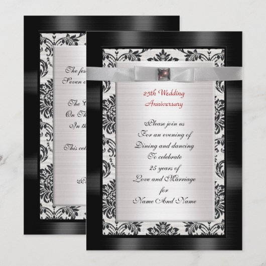 25e Jubileum partijuitnodiging zwart-wit Kaart (Voorkant / Achterkant)