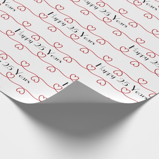 25e Jubileum Rode harten Cadeaupapier (Hoek)