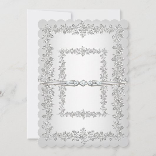 25e Jubileum Roos Damask Silver White 2 Kaart (Achterkant)