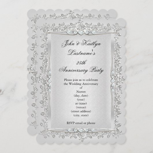 25e Jubileum Roos Damask Silver White 2 Kaart (Voorkant / Achterkant)