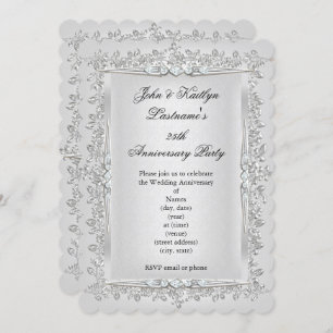 25e Jubileum Roos Damask Silver White 2 Kaart