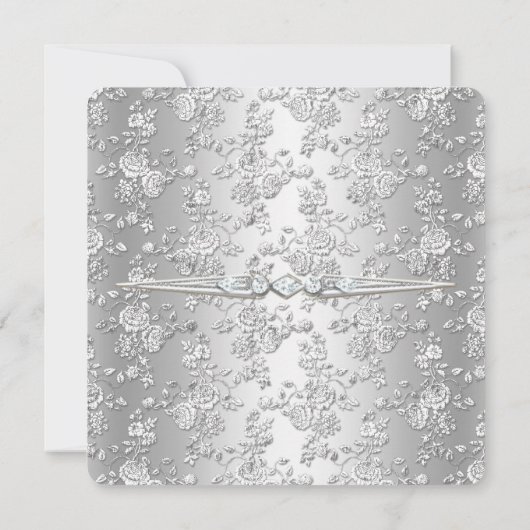 25e Jubileum Roos Damask Silver White 4 Kaart (Achterkant)