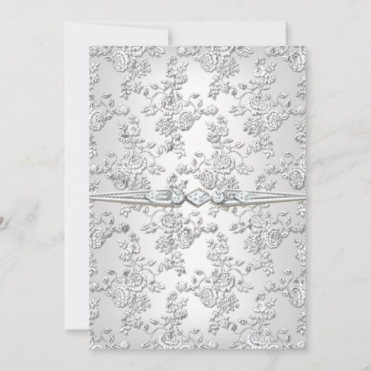 25e Jubileum Roos Damask Silver White Kaart (Achterkant)