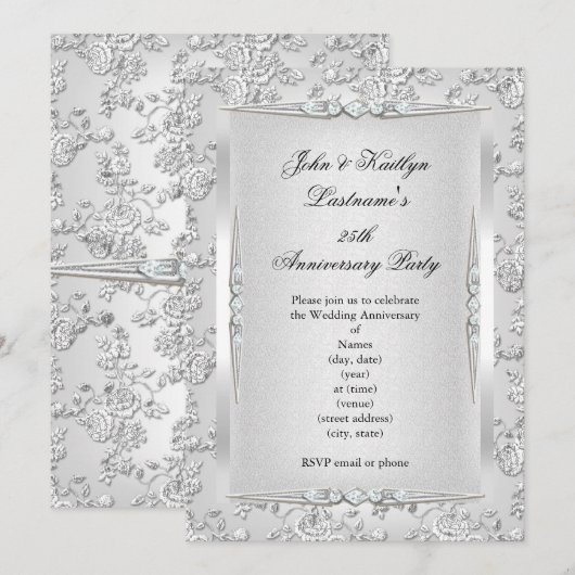 25e Jubileum Roos Damask Silver White Kaart (Voorkant / Achterkant)