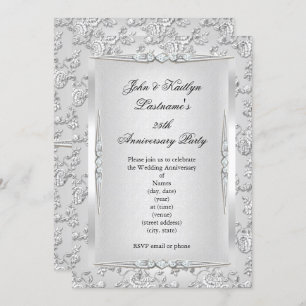 25e Jubileum Roos Damask Silver White Kaart