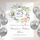 25e Jubileum Rozen Floral Welcome Sign Poster<br><div class="desc">Ontworpen om te coördineren met ons 25e Jubileum Sweet Summer Rozen Garland collectie. Met een delicaat waterverf bloemetjesland kan dit botanische 25e trouwdag-welkomstbord gepersonaliseerd worden met je speciale zilverjaardenteinformatie in elegante zilvertekst. Ontworpen door: Thisnotme©</div>