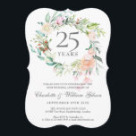 25e Jubileum Rozen Greenery Garland Kaart<br><div class="desc">Deze botanische 25e trouwdag-uitnodiging met een delicate waterverf bloemperkool kan gepersonaliseerd worden met je speciale informatie over de zilveren verjaardag. Op de achterzijde staat een bijpassende bloemige tuin die je verjaardagsdata in elegante witte tekst op een zilveren achtergrond plaatst. Ontworpen door: Thisnotme©</div>