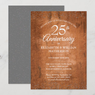 25e jubileum Rustic Wood Boho Zilveren Sterrenstof Kaart