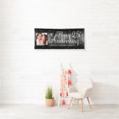 25e Jubileum Rustic Wood Foto Silver Confetti Spandoek (Insitu)