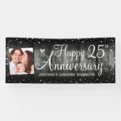 25e Jubileum Rustic Wood Foto Silver Confetti Spandoek (Horizontaal)