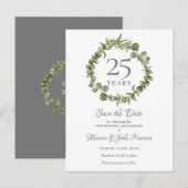 25e Jubileum Save the Date Greenery Garland Aankondigingskaart (Voorkant / Achterkant)