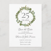 25e Jubileum Save the Date Greenery Garland Aankondigingskaart (Voorkant)