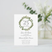 25e Jubileum Save the Date Greenery Garland Aankondigingskaart (Staand voorkant)