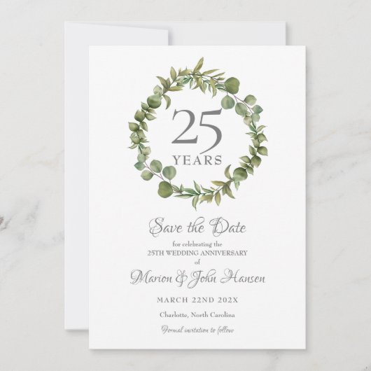 25e Jubileum Save the Date Greenery Garland Kaart (Voorkant)