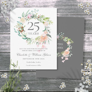 25e jubileum Save the Date Rozen Guirlande  Aankondigingskaart