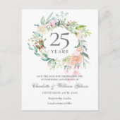 25e jubileum Save the Date Rozen Guirlande Aankondigingskaart (Voorkant)