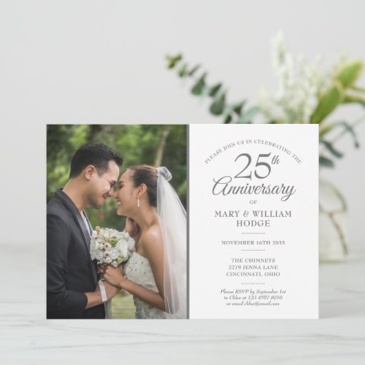 25e Jubileum Silver Confetti Wedding Photo Kaart (Staand voorkant)
