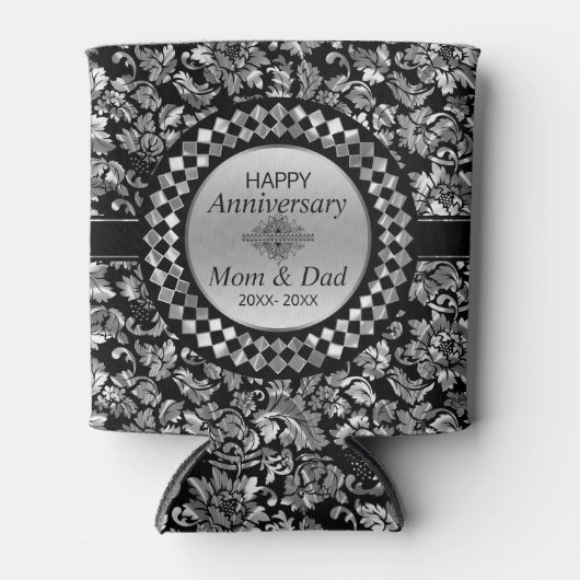 25e Jubileum Silver en Black Damask Blikjeskoeler (Voorkant)