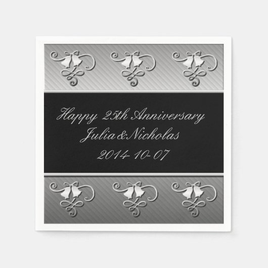 25e Jubileum Silver en Black Napkins Servet (Voorkant)