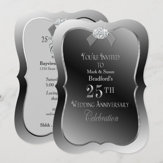 25e Jubileum - Silver Faux Diamond Kaart (Voorkant / Achterkant)