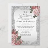 25e Jubileum Silver Glitter | Blush Floral Kaart (Voorkant)